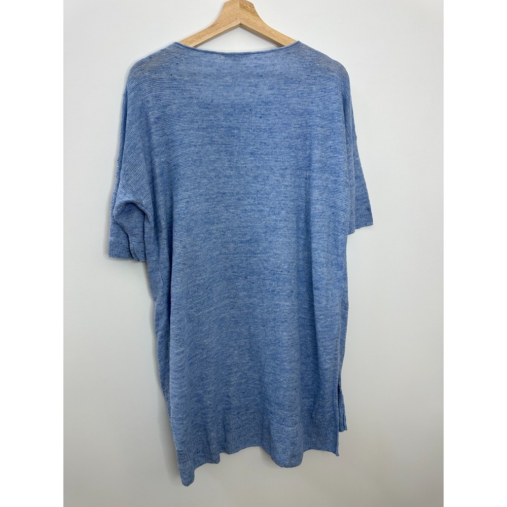 Eileen Fisher 100% Linen Open Knit Semi Sheer Longline Tunic Top Split Hem M - Picture 14 of 15